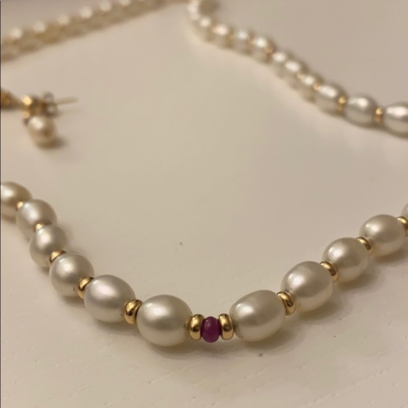 14K | gold bead fishwater necklace set - Picture 3 of 5